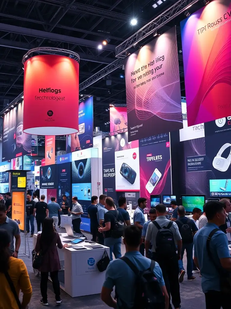 A dynamic shot of a technology conference in Hyderabad, showcasing the latest advancements and trends in the tech industry.