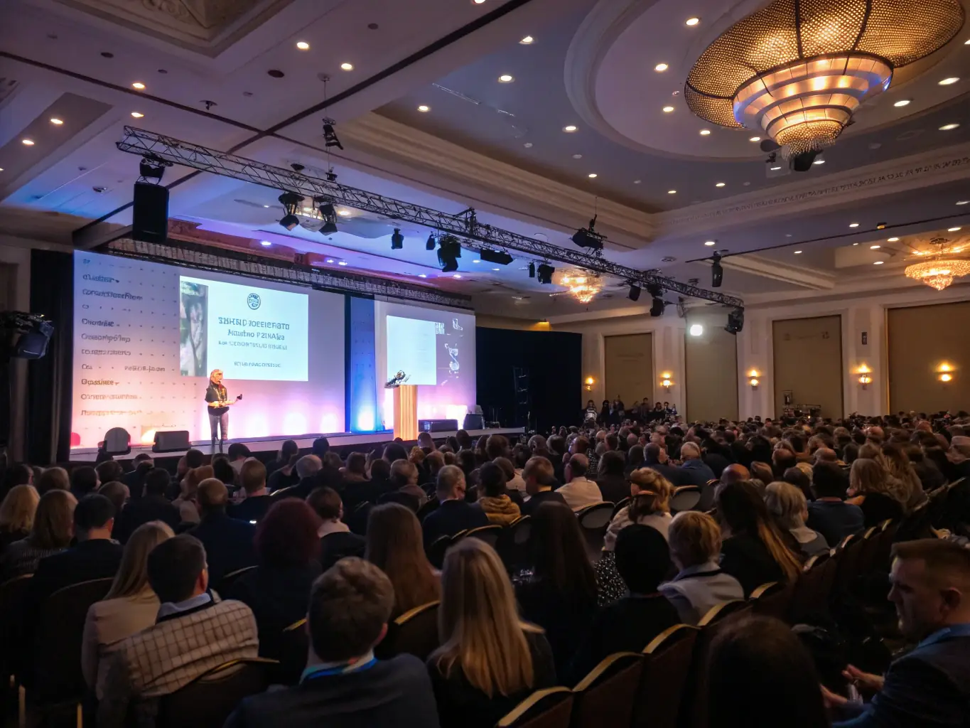 A vibrant image of a business conference in Mumbai, India, showcasing a panel discussion with diverse speakers and a modern, engaged audience.
